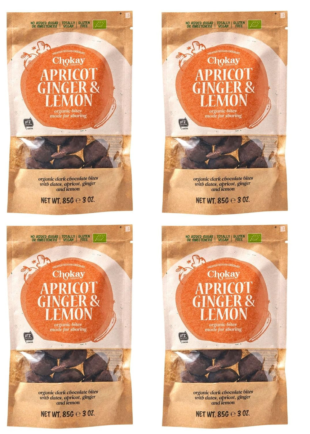 Set mit 4 Bio-Häppchen – Zimtmandeln/Zimtmandeln in belgischer Zartbitterschokolade/Ohne Zuckerzusatz, ohne Süßstoffe/VEGAN & FAIR TRADE / 4 x 85g