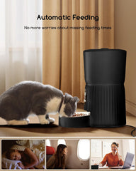 Faroro Futterautomat Katze, 4L Katzenfutter Automat, Futterspender Katze Mit 1–6 Mahlzeiten pro Tag, Portionskontrolle, 10s Sprache, Langsames Futter (Schwarz)