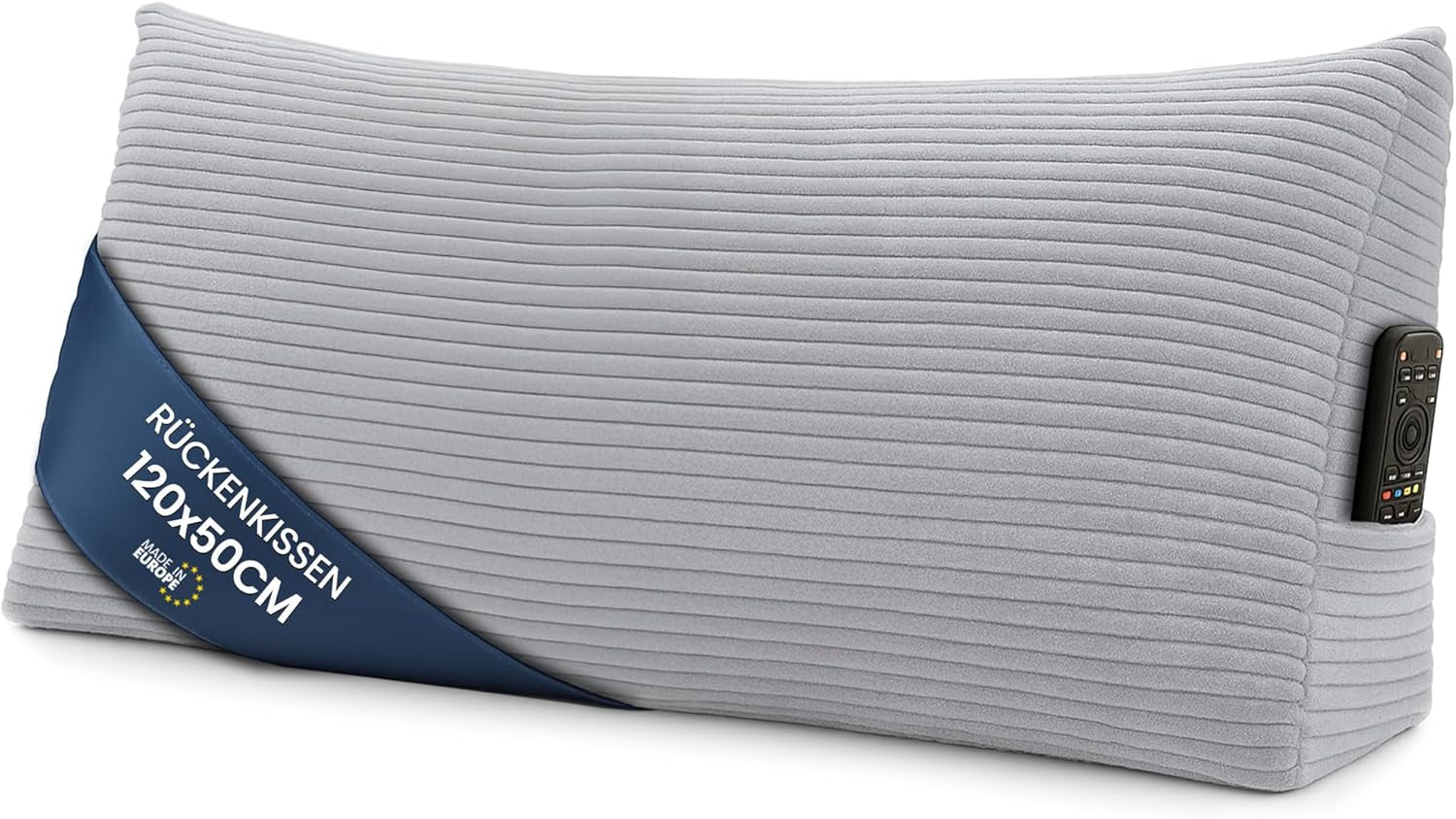 Pernă pană, pernă spătar, pernă din catifea reiată, lățime 70 cm - pernă de citit pentru pat, canapea și canapea, pernă canapea mare, pernă de perete, pernă canapea, pernă de citit, pernă suport pentru spătar, gri deschis