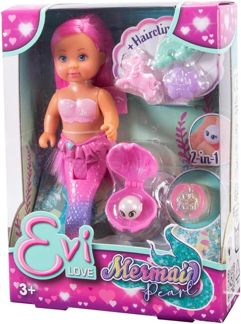 Simba Evi Love Mermaid Pearl, păpușă sirenă cu agrafe de păr și o perlă secretă ce poate fi folosită cu un inel, 12 cm, vârste 3+