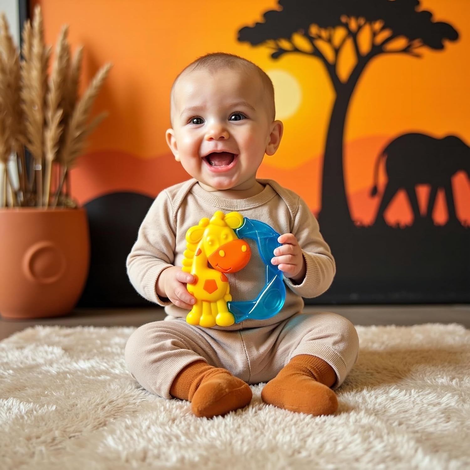 Inel de dentiție Playgro Jerry Giraffe - Inel de dentiție pentru bebeluși - Inel de dentiție din silicon pentru bebeluși - Inel de dentiție din silicon - Ajutor pentru dentiție - Silicon - Inel de dentiție pentru copii - Colorat