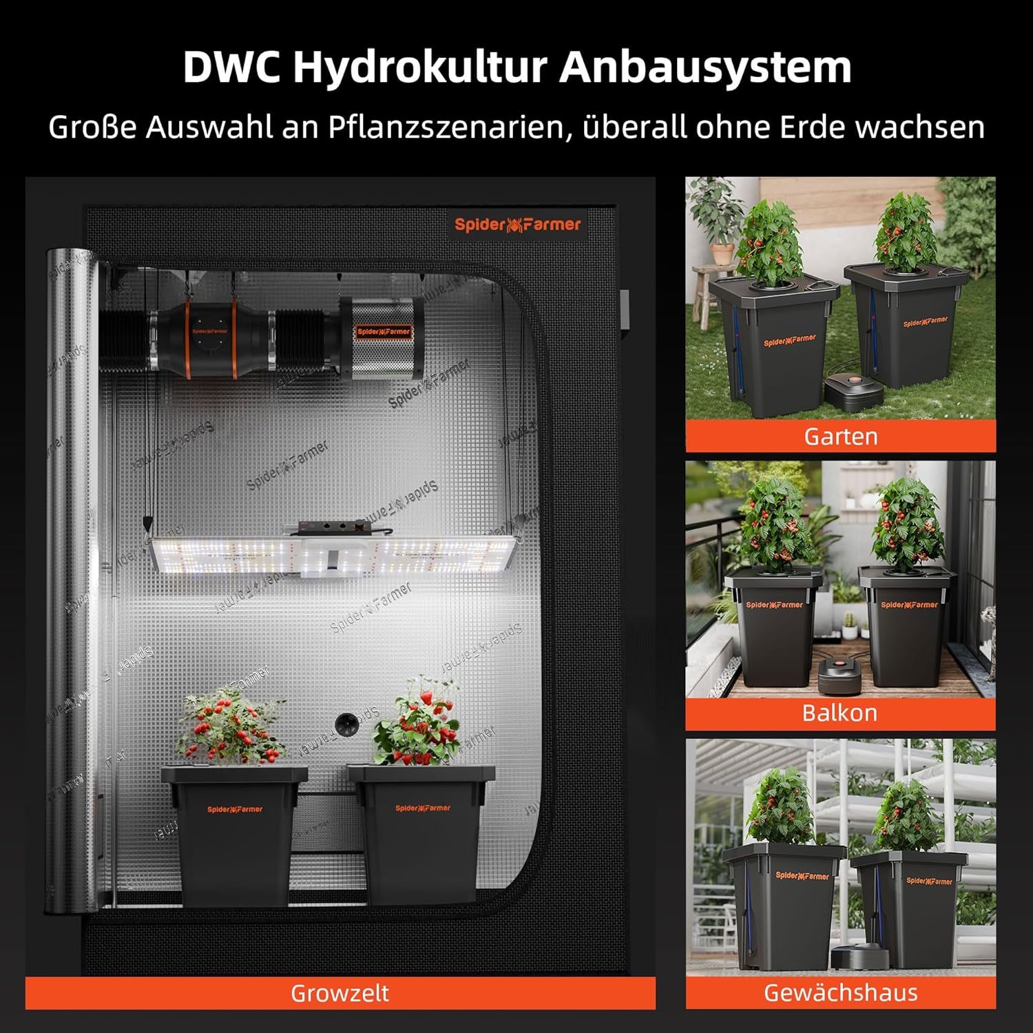 Spider Farmer DWC Hydrokultur-Anbausystem, 27 l/7 Gallonen, Tiefwasseranbau, neues dreieckiges Deckeldesign, zirkulierendes Tropf-Gartensystem mit Topf-Tropf-Set, 8-W-Luftpumpe, 2 Eimer