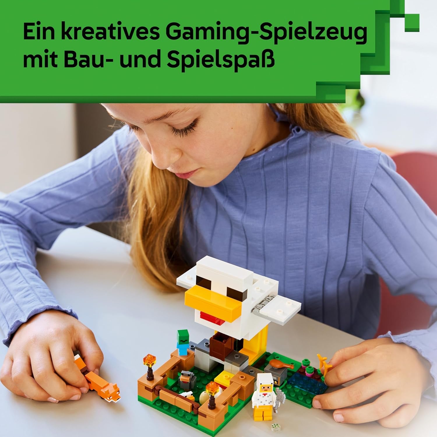 LEGO Minecraft Hühnerfarm - Spielzeug zum Bauen mit Hühner Fan Minifigur, Baby Zombie und Fuchs Figuren - Set mit Minecraft Figur - Gamer Geschenk für Jungen und Mädchen ab 7 Jahren - 21585