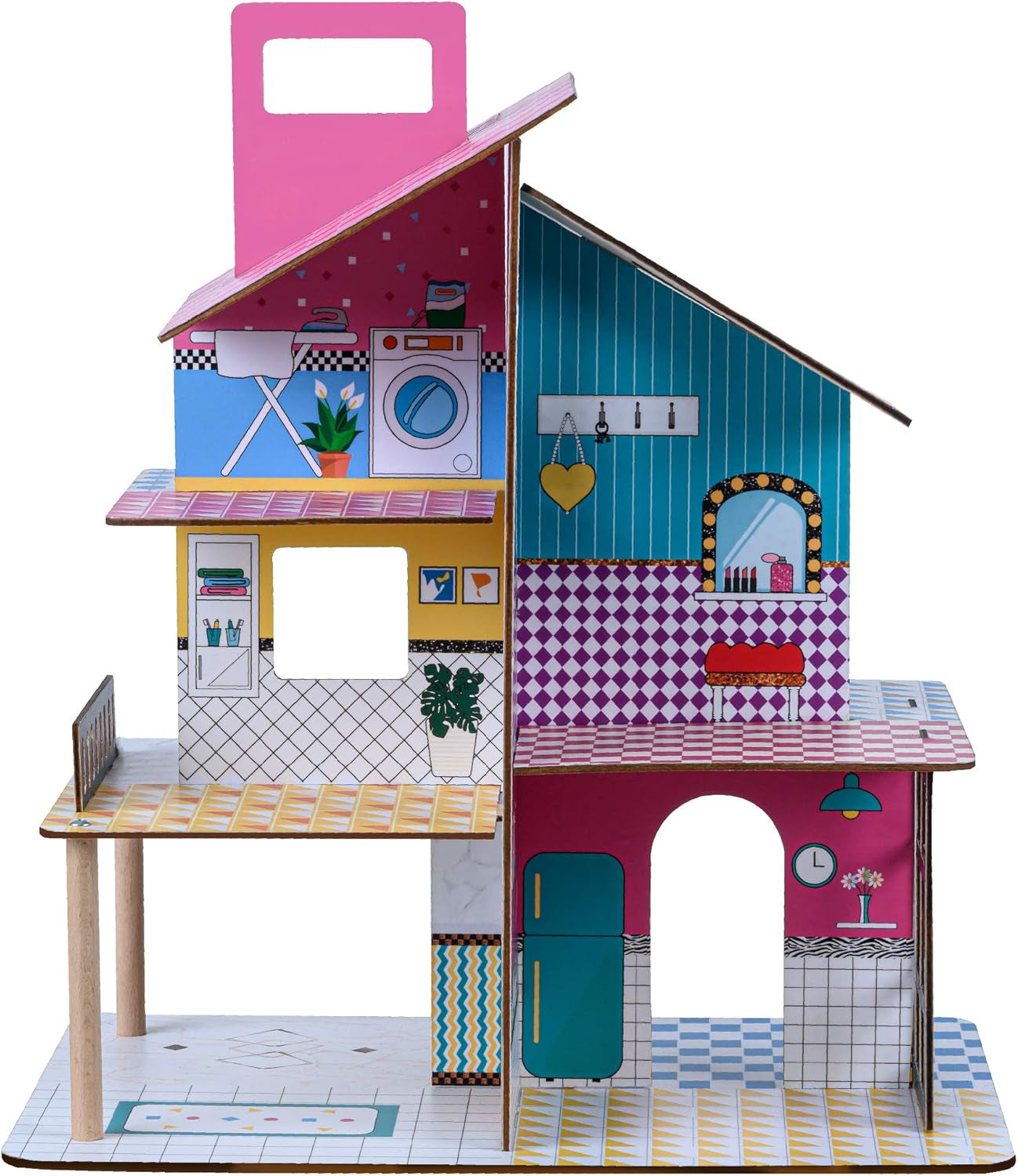 Olivia'S Little World 360 Puppenhaus aus Holz für Kinder, 8,9 cm große Puppen und 12 Zubehörteile, mehrfarbig, TD-13260C, Puppenhäuser, Naty Shop