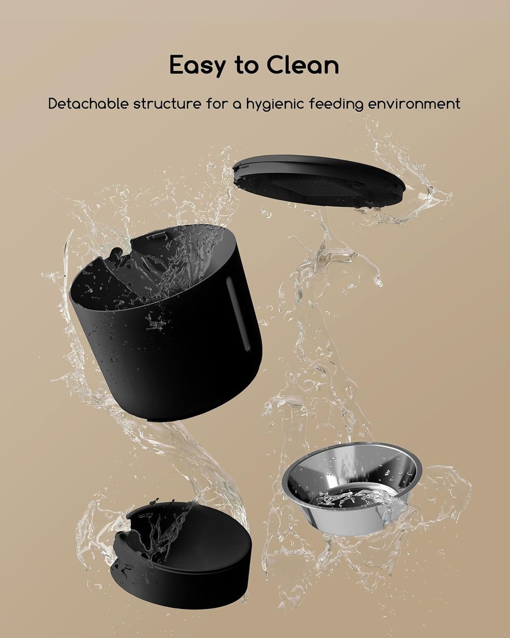 Faroro Futterautomat Katze, 4L Katzenfutter Automat, Futterspender Katze Mit 1–6 Mahlzeiten pro Tag, Portionskontrolle, 10s Sprache, Langsames Futter (Schwarz)