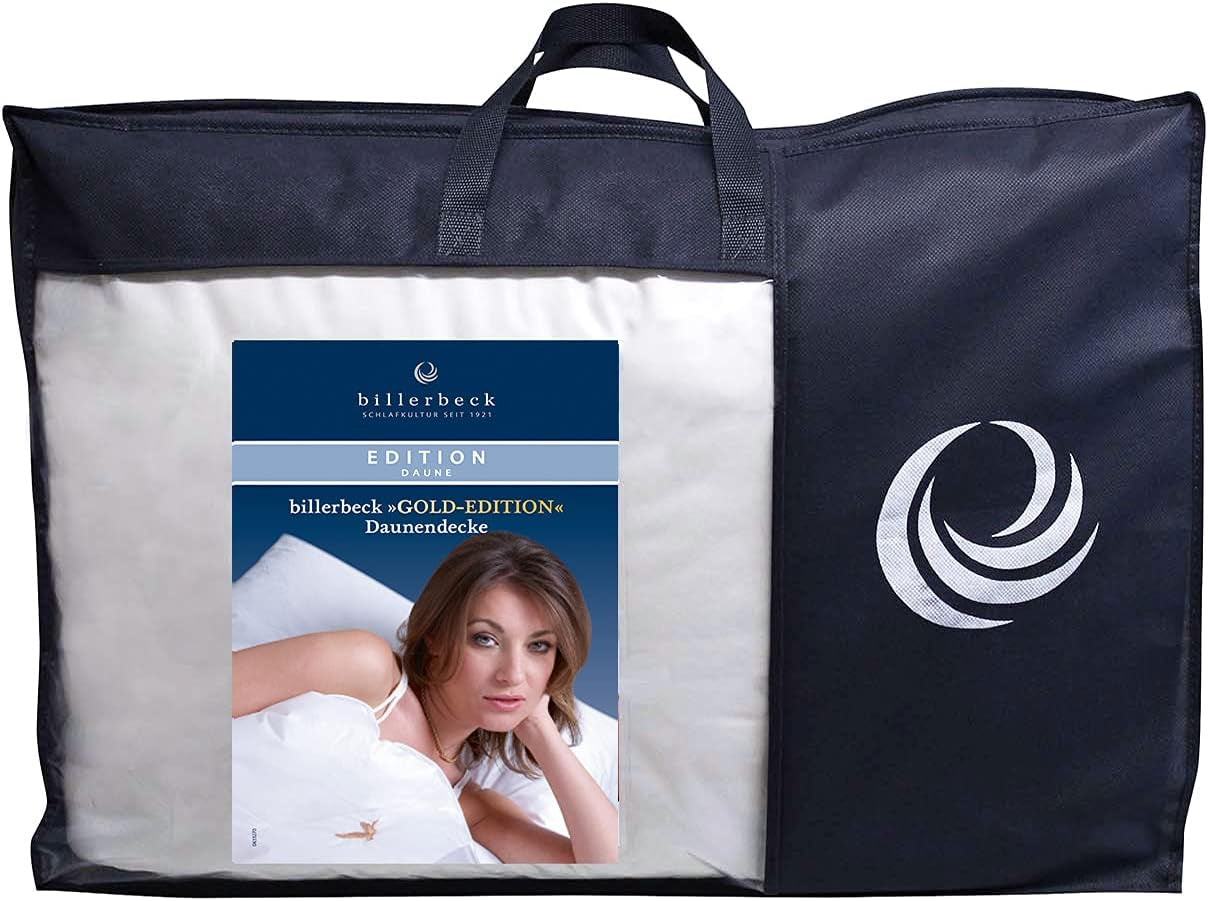 Billerbeck Daunendecke – E04 Gold Edition – Bettdecke für alle Jahreszeiten – 135 x 200 cm Echte Daunendecke – mittleres Wärmeniveau Bettdecken und Steppdecken Naty Shop