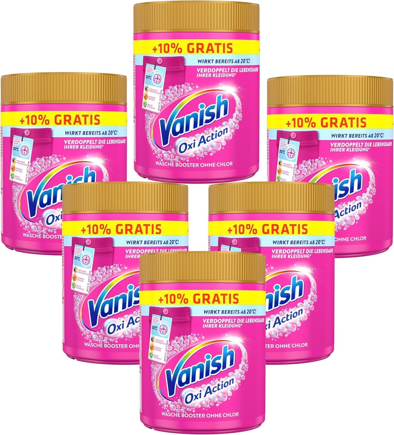 Vanish Oxi Action Powder Pink – 1 x 1,65 kg – chlorfreies Fleckenentfernungs- und Wäscheverbesserungspulver – für farbige Wäsche. Waschmittel Naty Shop Set 6 x 605 Gramm