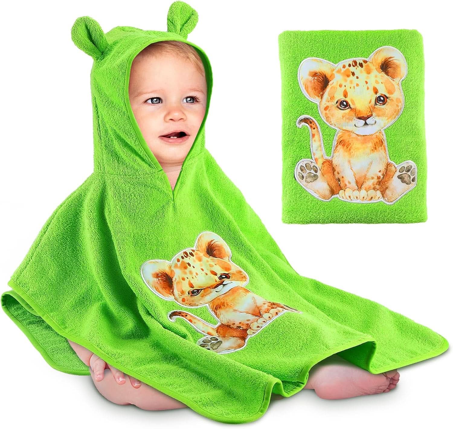 Oeko TEX Badeponcho für Kinder, 100 % Baumwolle. Mutter und Kind Naty Shop Leul Verde