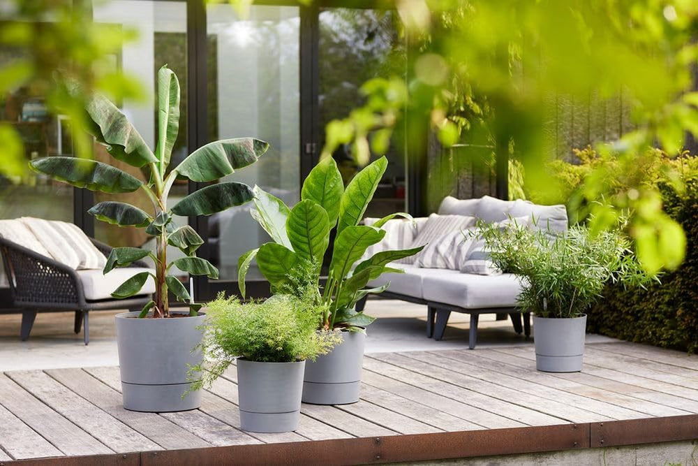 Ghiveci elho Greensense Aqua Care Round 35 cu rezervor de apă integrat - pentru interior și exterior - 100% plastic reciclat - Ø 34,5 x H 34,1 cm - Gri/Beton deschis