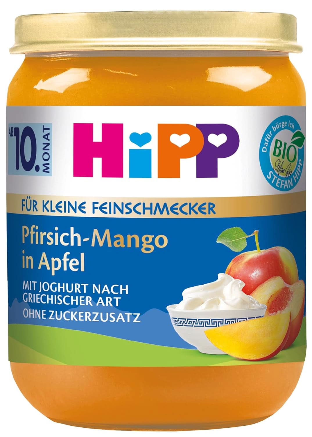 Hipp Organic Fruit Duet Iaurt de fructe, pachet de 6 (6 x 160G) Mama si Copilul Naty Shop 6 x 160 grame Piersici-mango în piure de măr cu iaurt în stil grecesc