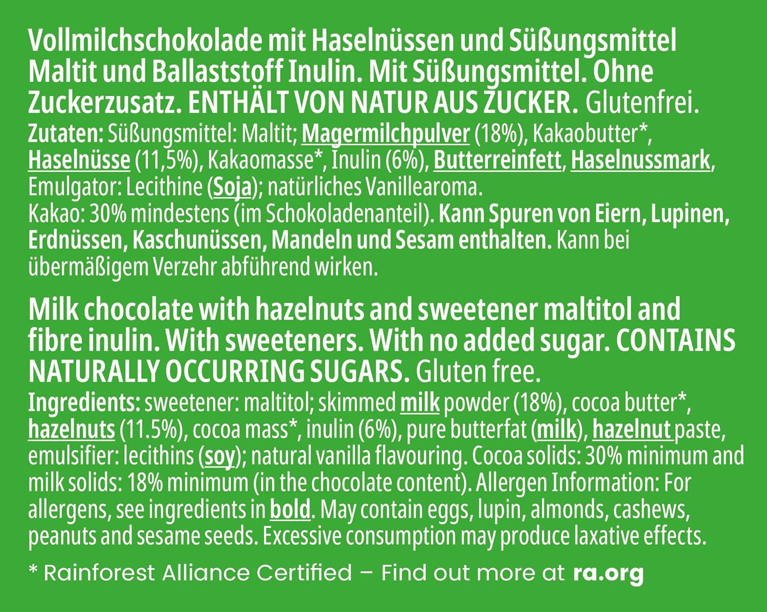 frankonia SCHOKOLADE OHNE ZUCKERZUSATZ Schokolade mit Haselnüssen, glutenfrei, 85 g