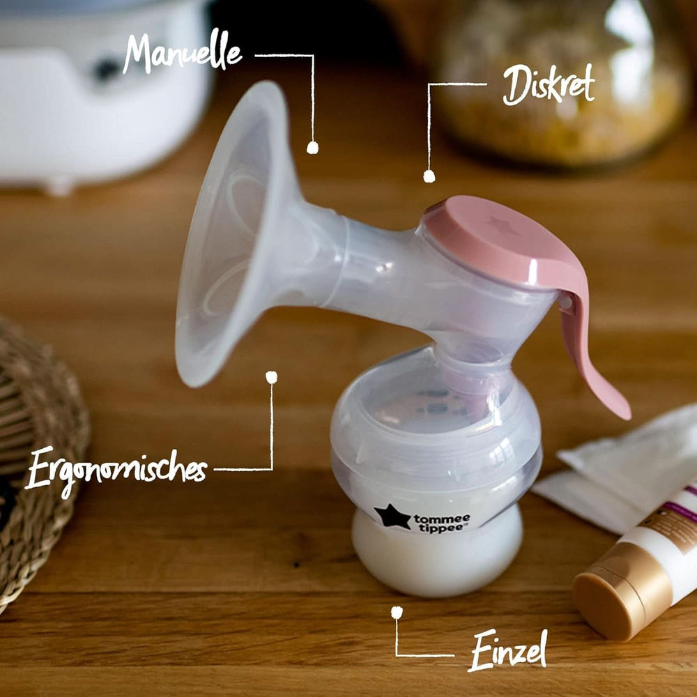 Tommee Tippee Made for Me Manuelle Einzel-Milchpumpe, Starke Saugkraft, Ergonomischer Griff, Tragbare Und Leise Milchpumpe, Samt Babyflasche Zubehör Essen und Stillen Bebe Naty Shop