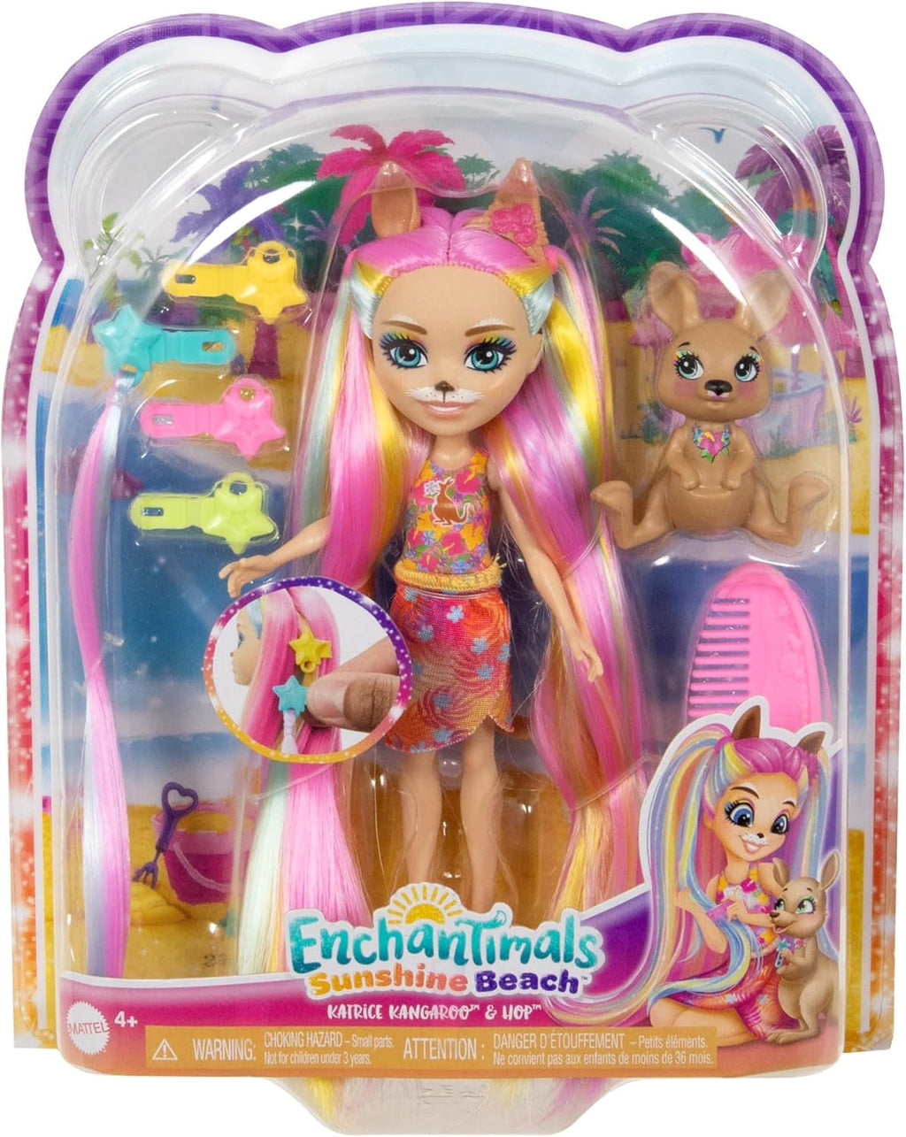Păpuși Enchantimals, păpușă cu păr Sunshine Beach Deluxe și prieten animal, păpușă mică cu fustă detașabilă și accesorii, cadouri pentru copii, HTJ70 Papusi Naty Shop