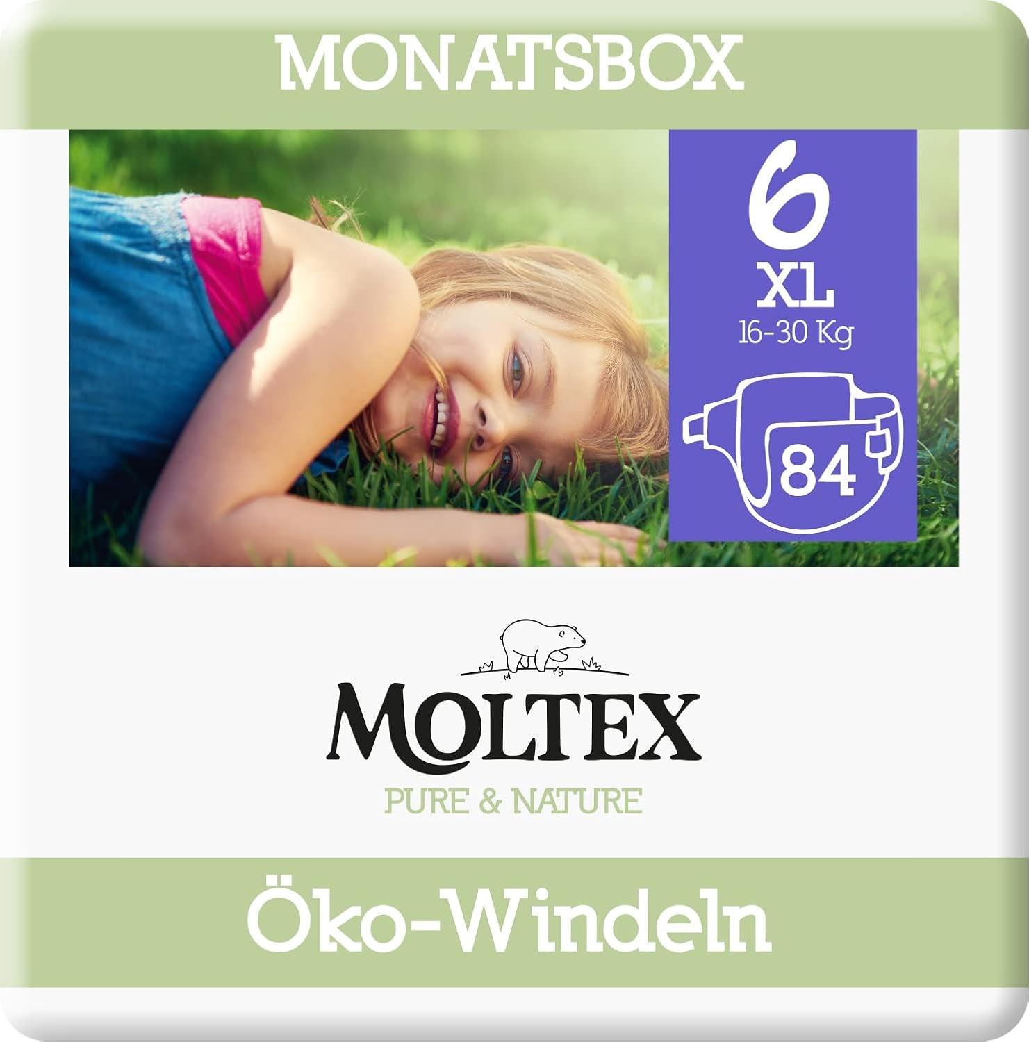 Pure & Nature Bio-Windeln, Größe 6 XL (17–28 kg), Monatsbox mit 84 Bio-Windeln