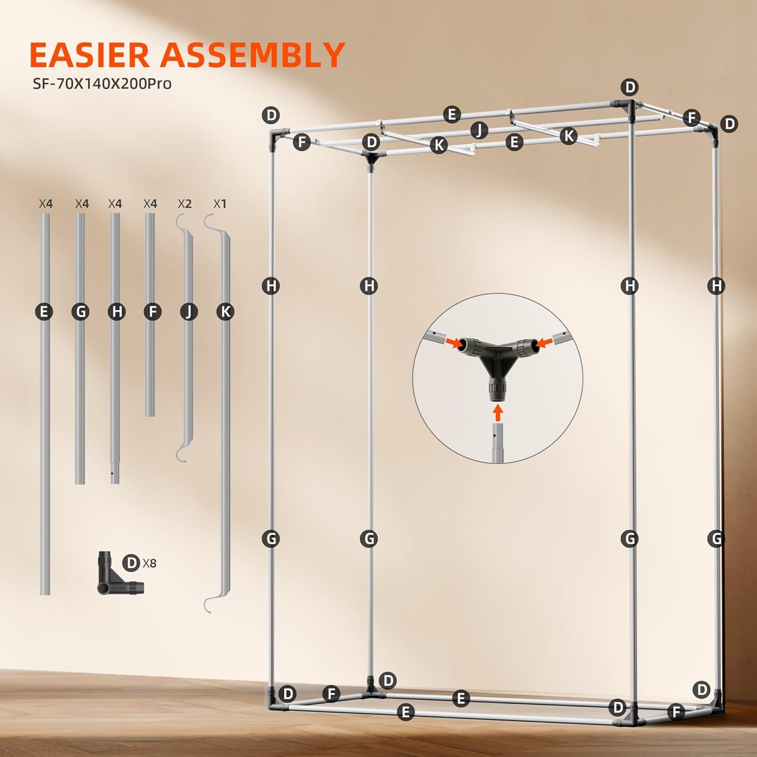 Spider Farmer Pro 70 x 140 x 200 cm großes Wachstumszelt mit Rolltür, Beobachtungsfenster, abnehmbarer Bodenplatte, Mylar 2000D-Gewebe, für Indoor-Hydrokulturen mit SF4000, G4500, SE4500