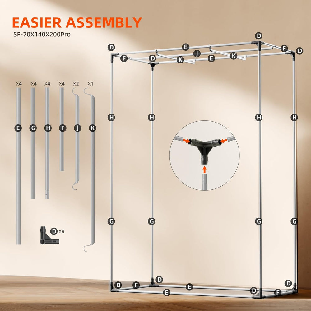 Spider Farmer Pro 70 x 140 x 200 cm großes Wachstumszelt mit Rolltür, Beobachtungsfenster, abnehmbarer Bodenplatte, Mylar 2000D-Gewebe, für Indoor-Hydrokulturen mit SF4000, G4500, SE4500