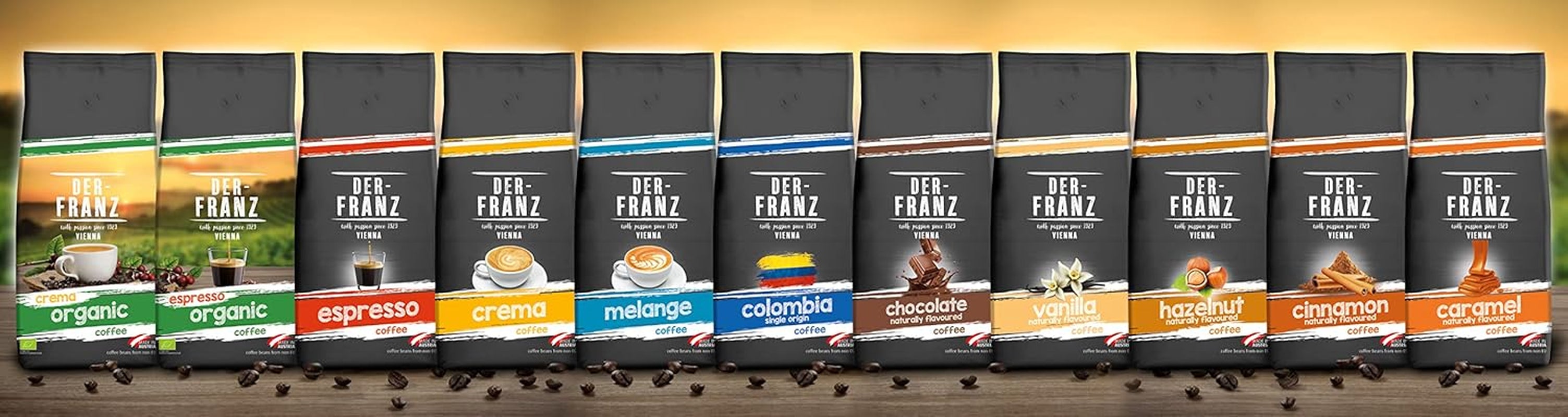Cafea Der-Franz Melange, Intensitate 3/5, 100% Arabica, boabe întregi de cafea, 4 x 1000 g