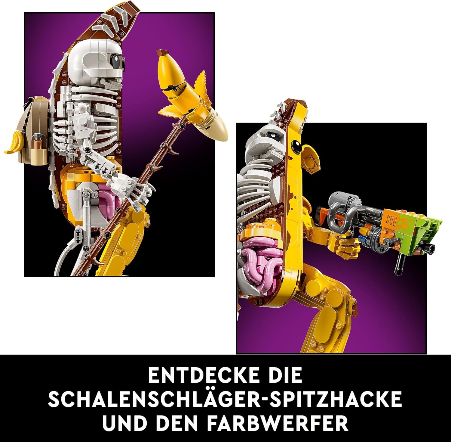 LEGO Fortnite Knochen-Schali – Gamer Modellbau – Bauset für Erwachsene – Schalenschläger Spitshacke, Farbwerfer, Bananenrucksack – Gaming Deko – DIY Set – Gaming Geschenk für Erwachsene & Fans – 77072