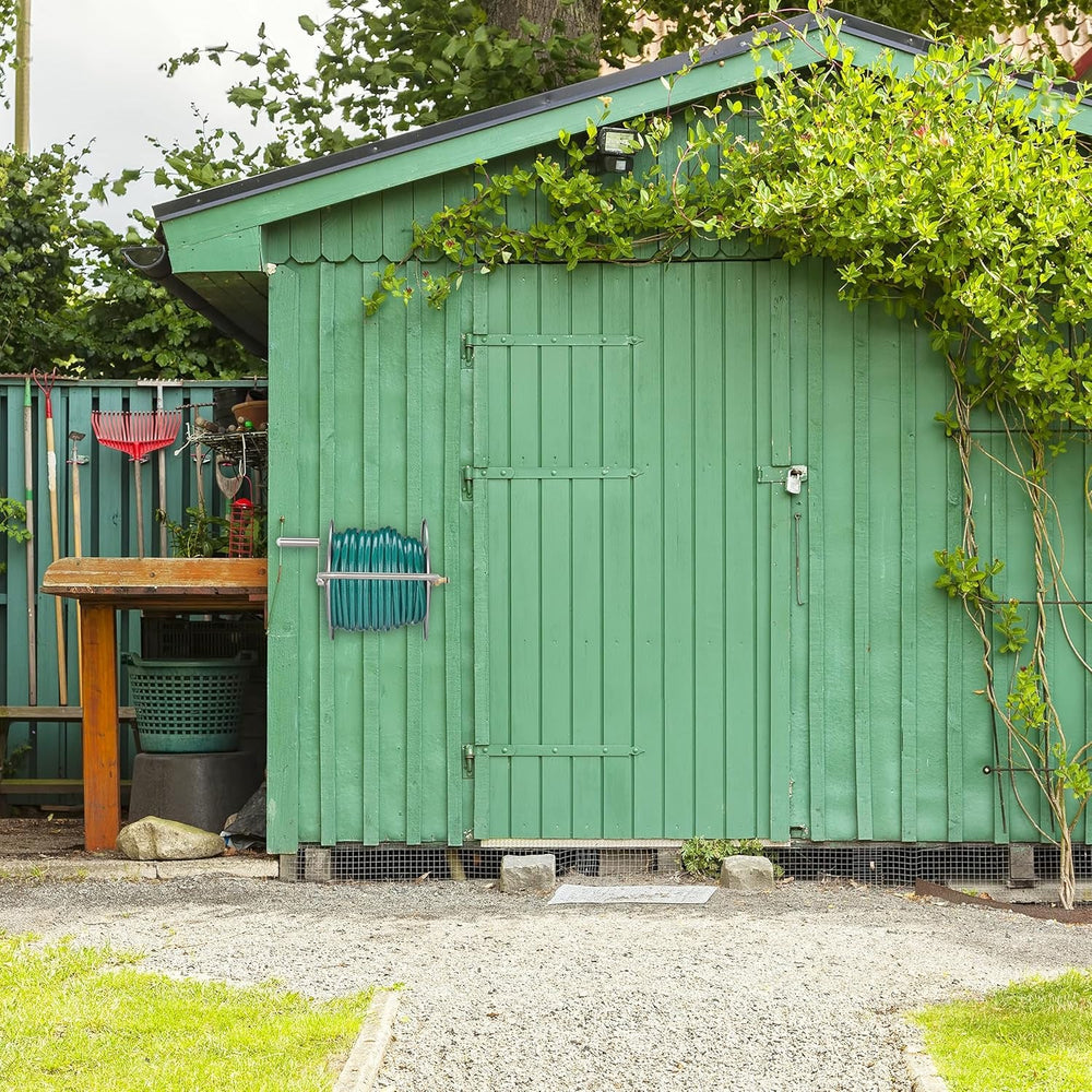 Relaxdays Rolă furtun din oțel inoxidabil, înfășurare furtun gol, montare pe podea și perete, pentru furtun de grădină de 40 m, rolă furtun, argintiu, 43,5 x 43,5 x 31,5 cm