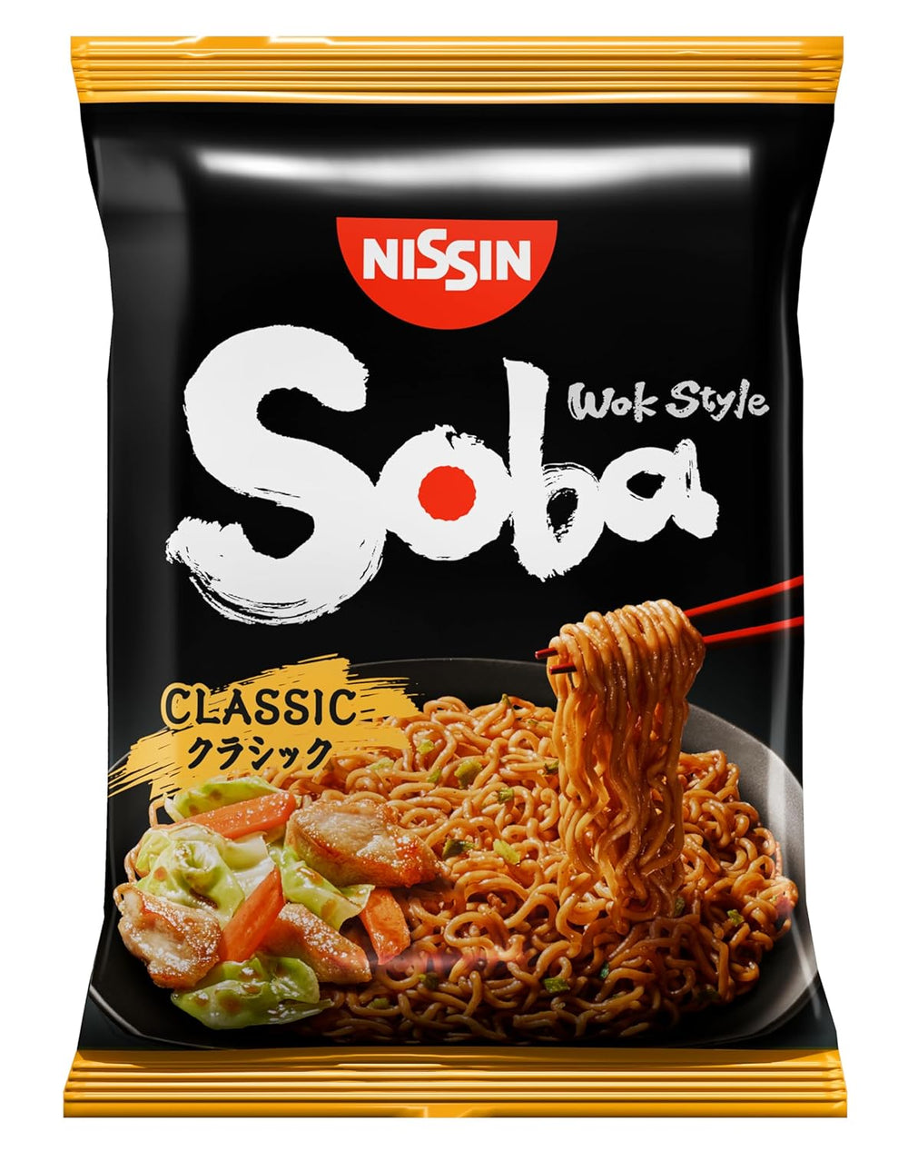 Nissin Bag Soba-Nudeln – klassische japanische Instant-Nudeln im 9er-Pack im Wok-Stil mit Yakisoba-Sauce, schnell zubereitetes asiatisches Essen (9 x 109 g)