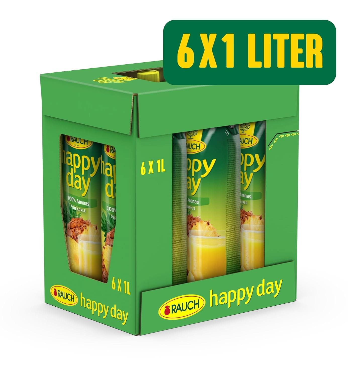 Rauch Happy Day Ananas | Explosion tropischer Aromen | Hergestellt aus 100 % konzentriertem Ananassaft | 6 x 1 Liter, Tetra Prisma Alkoholfreie Getränke Naty Shop