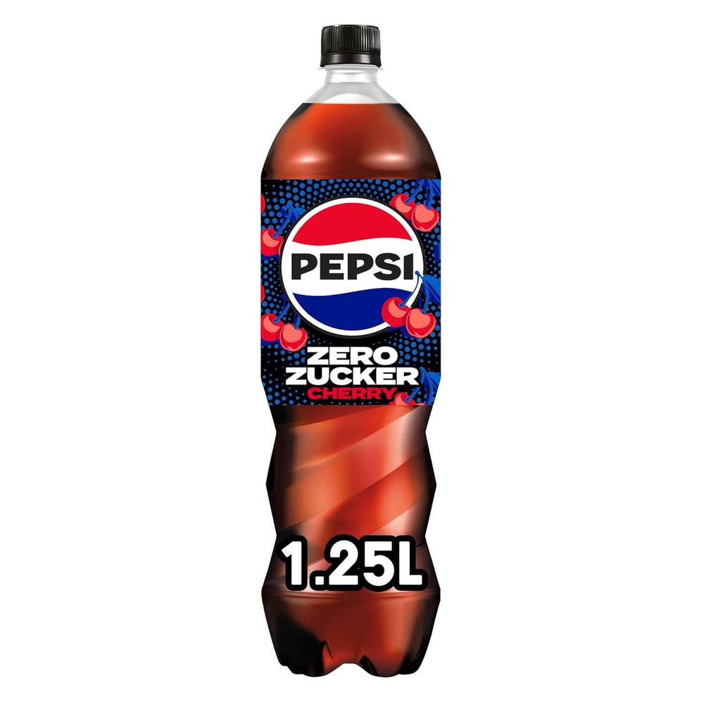 Pepsi Zero Sugar Cherry, Zuckerfreies Erfrischungsgetränk, koffeinhaltige Cola mit Kirschgeschmack in der Flasche, Set 6 x 1,25 Liter Naty Shop