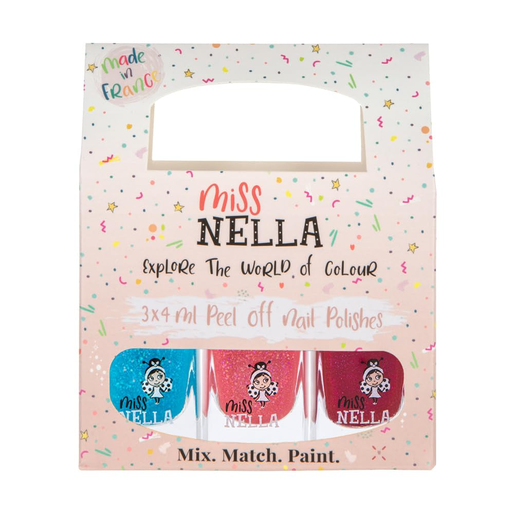 Miss Nella Magic Collection 4-teiliges Glitzer-Nagellack-Set: Rosa, Rot, Gold und Blau, spezieller entfernbarer Nagellack für Kinder, ungiftig, auf Wasserbasis, geruchlos