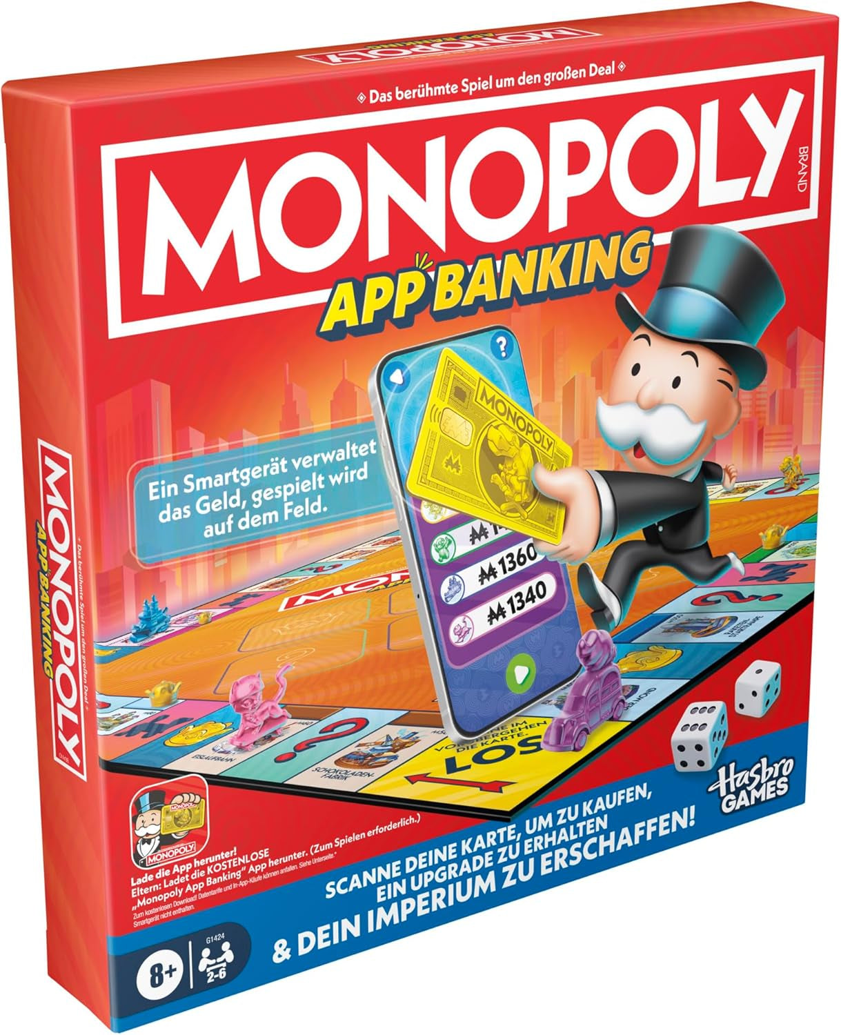 Monopoly Brettspiel App Banking – Deutsche Version, moderne Version des klassischen elektronischen Spiels für Kinder ab 8 Jahren, für 2 bis 6 Spieler