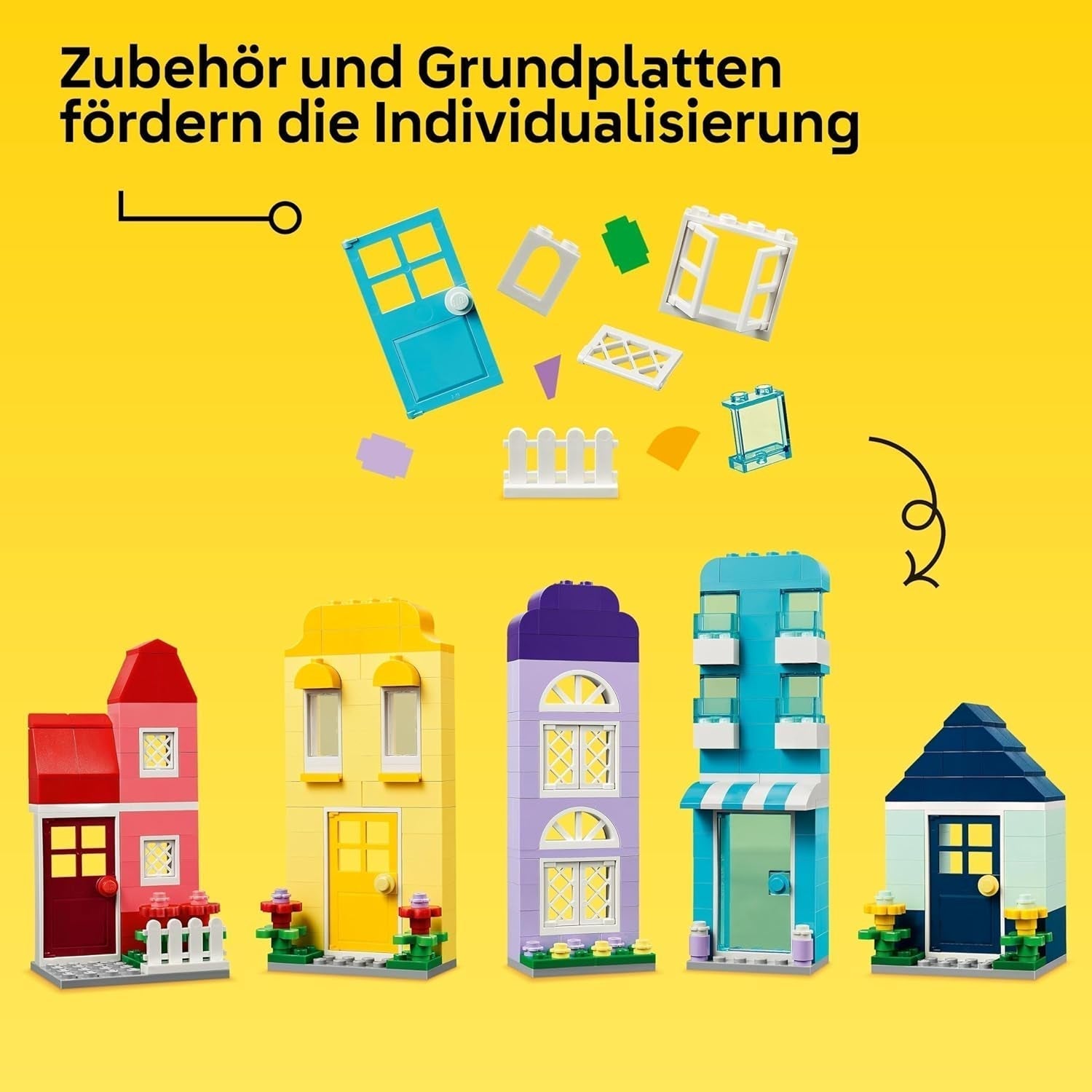 LEGO Classic Kreativhäuser, Bausteinset für Kinder, 850 Steine Bauspielzeug, Hausbauspielzeug mit Zubehör, Geschenk für Jungen und Mädchen ab 4 Jahren 11035 Bausets Beuche den LEGO-Store