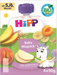 HiPP Bio Quetschbeutel, Mischpackung, 16 Stück (4 Packungen à 4 x 90g), für Babys 5/6 Monate, vier leckere Geschmacksrichtungen, ohne Zuckerzusatz, beste Bio-Qualität