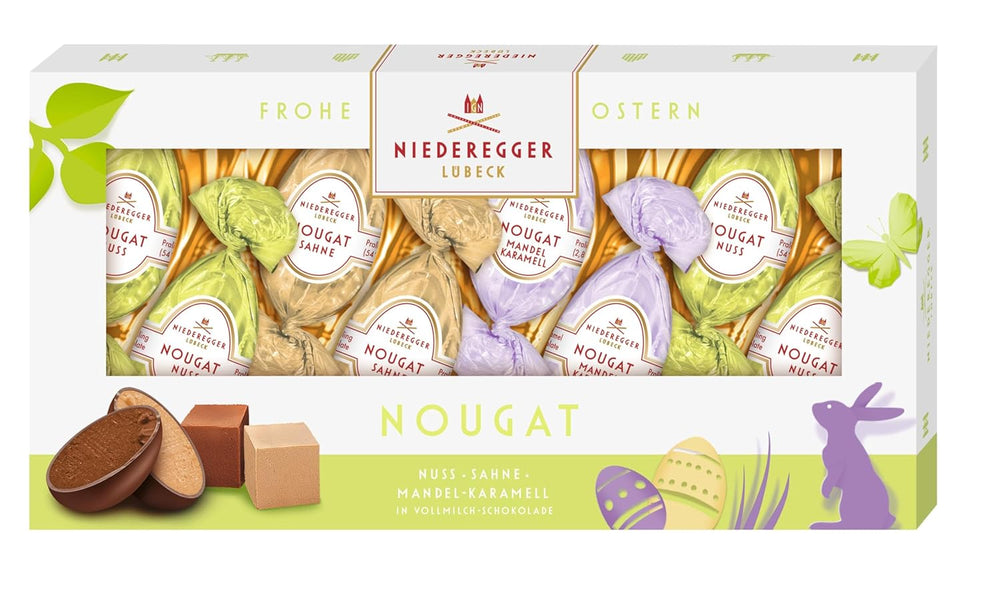 Niederegger | Nougat-Eier | 1 x 100g | Nougat-Eier in Nüssen, Sahne und Karamell mit Mandeln | Überzogen mit Milchschokolade | Ostereier | Ostergeschenk