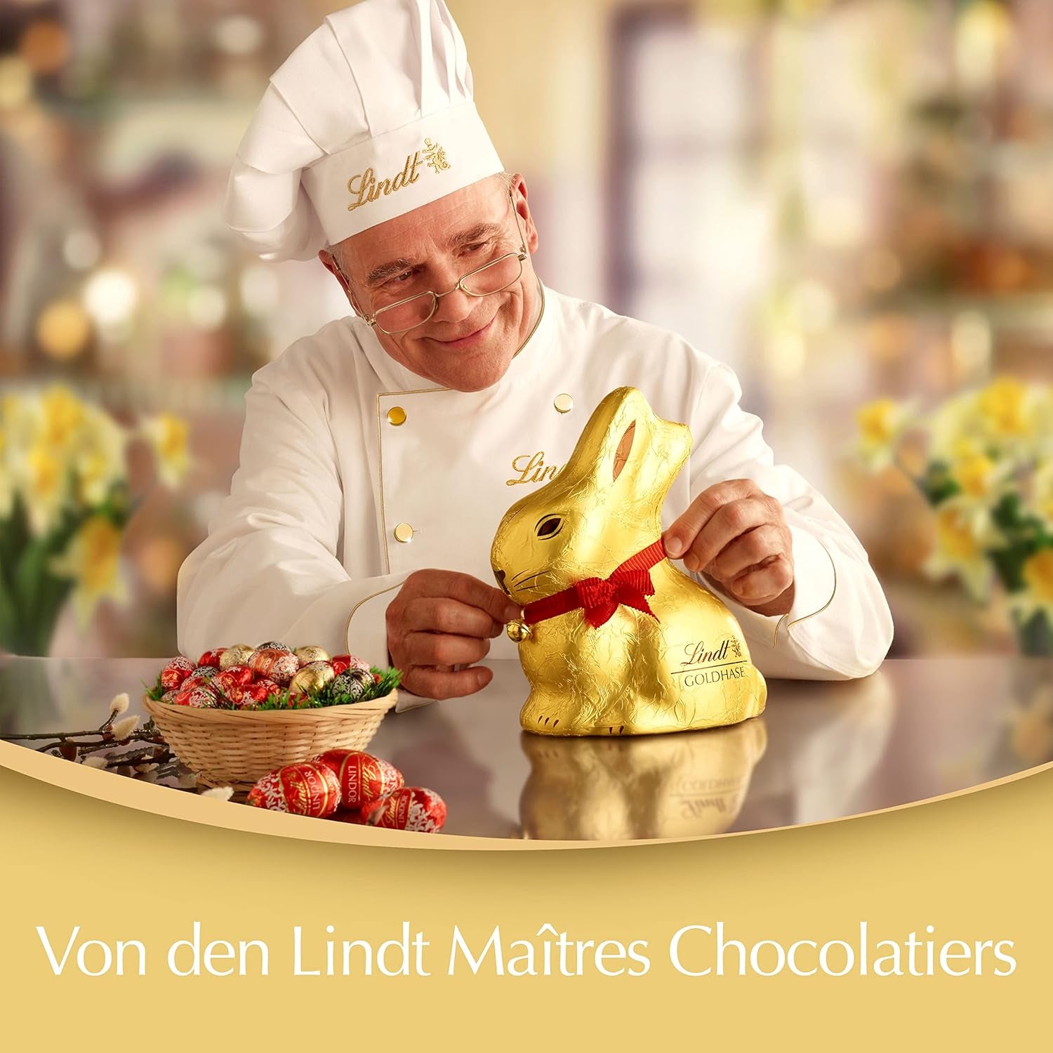 Buntes Lindt Schokoladen-Osternest | 310 g | 8 x Mini-Goldhasen, 26 x Lindor Milchschokolade-Eier, 15 x Lindor weiße Schokoladeneier, 10 x Lindor dunkle Schokoladeneier | Osterschokolade | Geschenk aus Schokolade