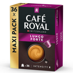 Café Royal Lungo Forte – Nespresso®-kompatible Kaffeekapseln, 100 % Arabica, würzig, dunkle Röstung, Intensität 8/12, Rainforest Alliance, 36 Kapseln