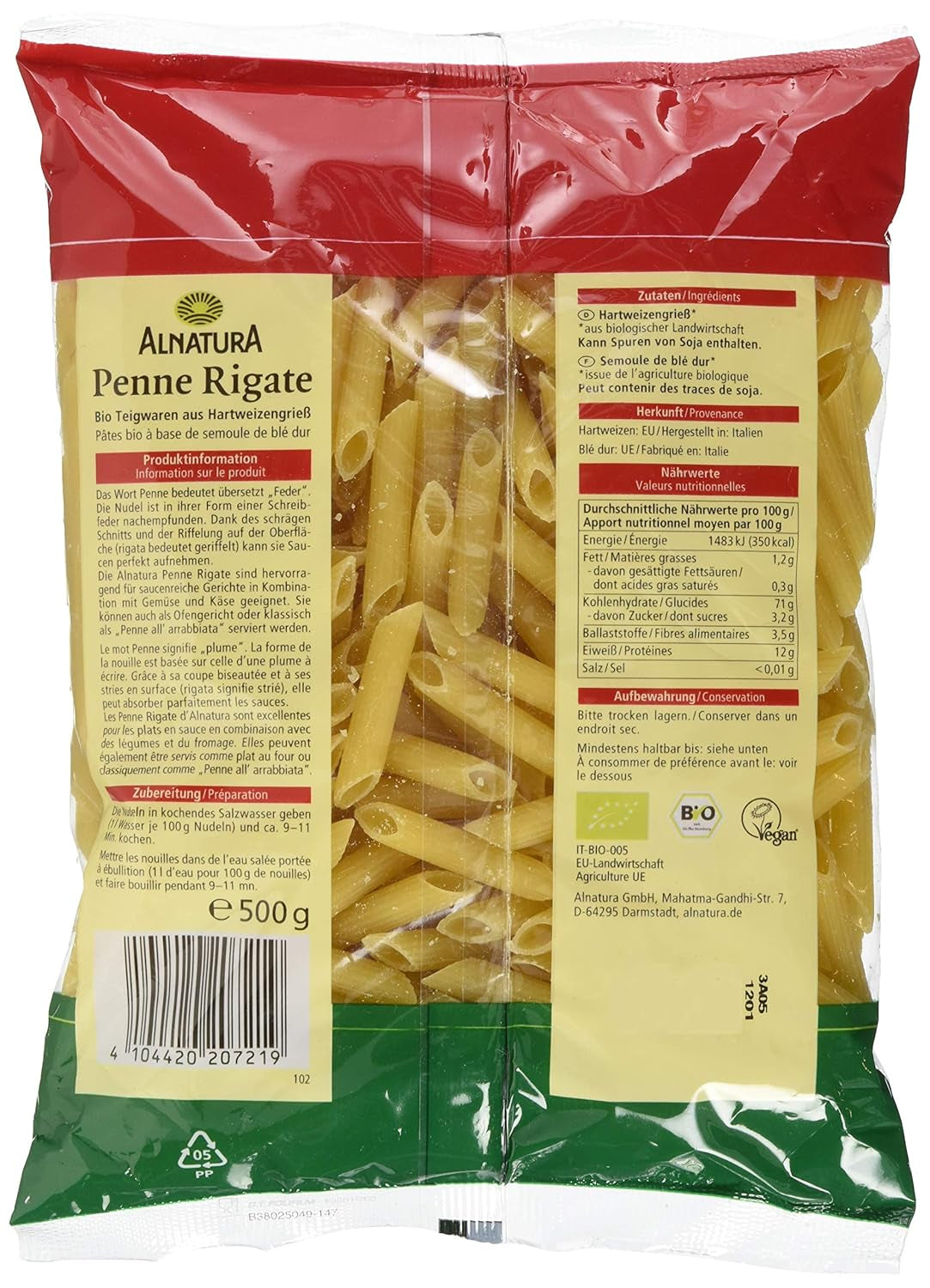 Bio-Nudeln Penne Rigate, 500g