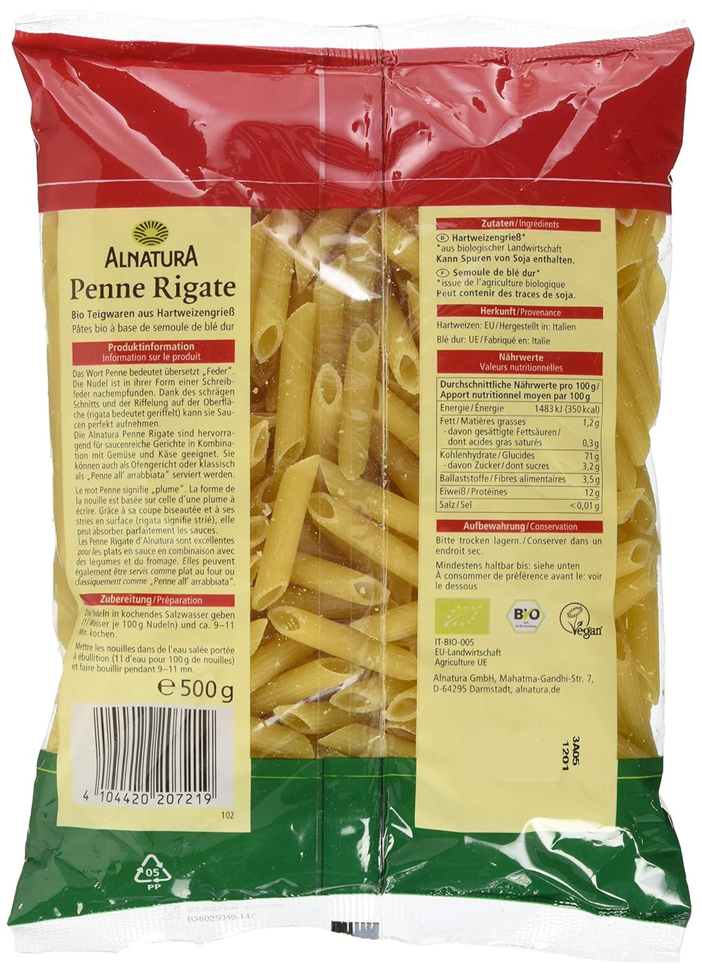 Bio-Nudeln Penne Rigate, 500g