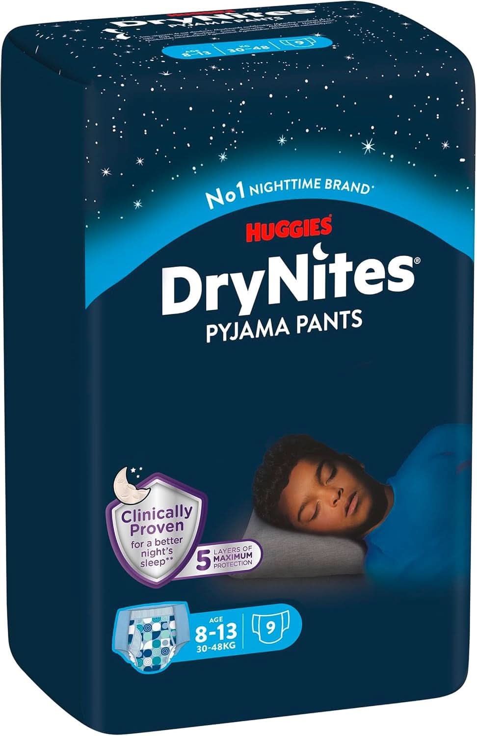 Huggies Drynites Super saugfähige Nachtwindeln, für Jungen 8–13 Jahre (30–48 kg), 9 Stück. Mutter und Kind Naty Shop