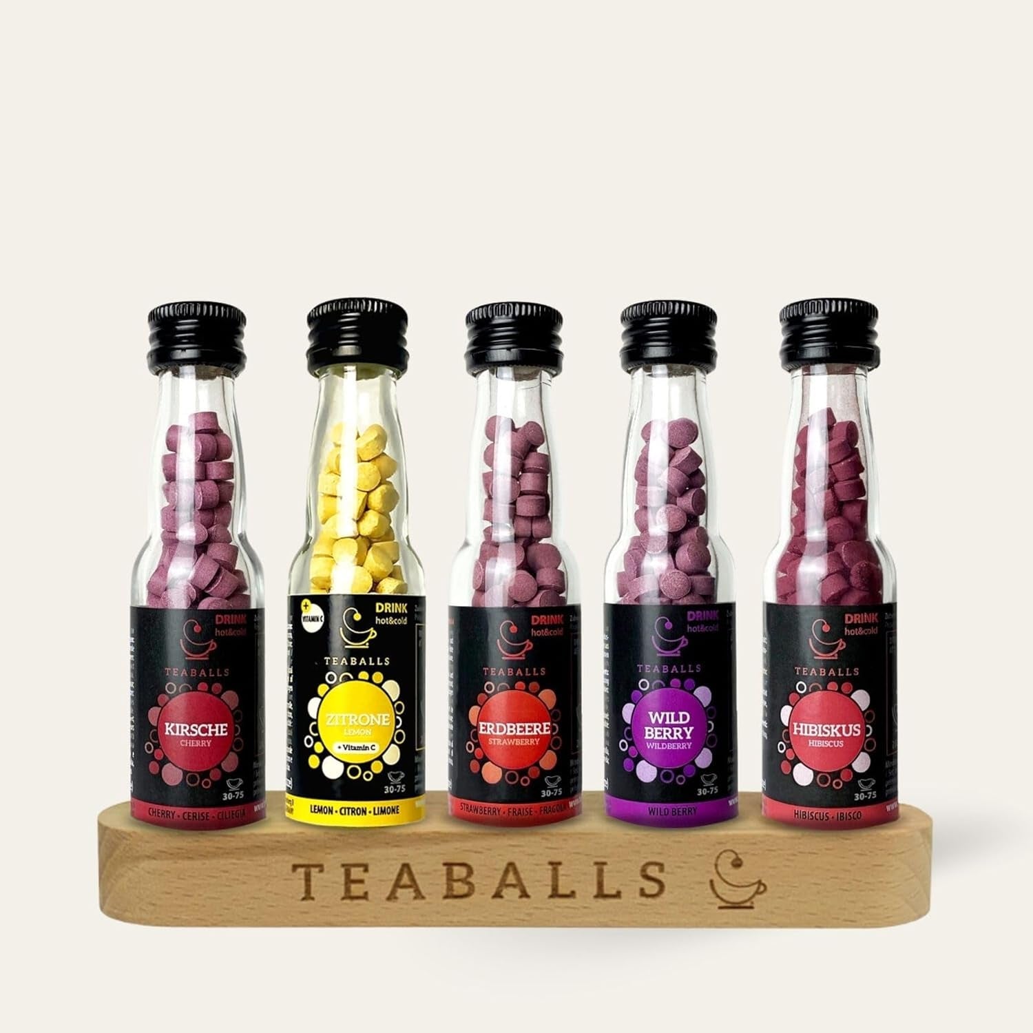 TEABALLS - Set de 3 POWER TEA MIX - ZMEURĂ, ENERGIE, CIREȘE Pentru aproximativ 120 de cești de ceai