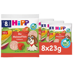 HiPP Bio-Maiswaffeln mit Erdbeeren (8 x 23g), Snack für Babys ab 8 Monaten, nur mit Obst und Gemüse gesüßt, glutenfrei, beste Bio-Qualität