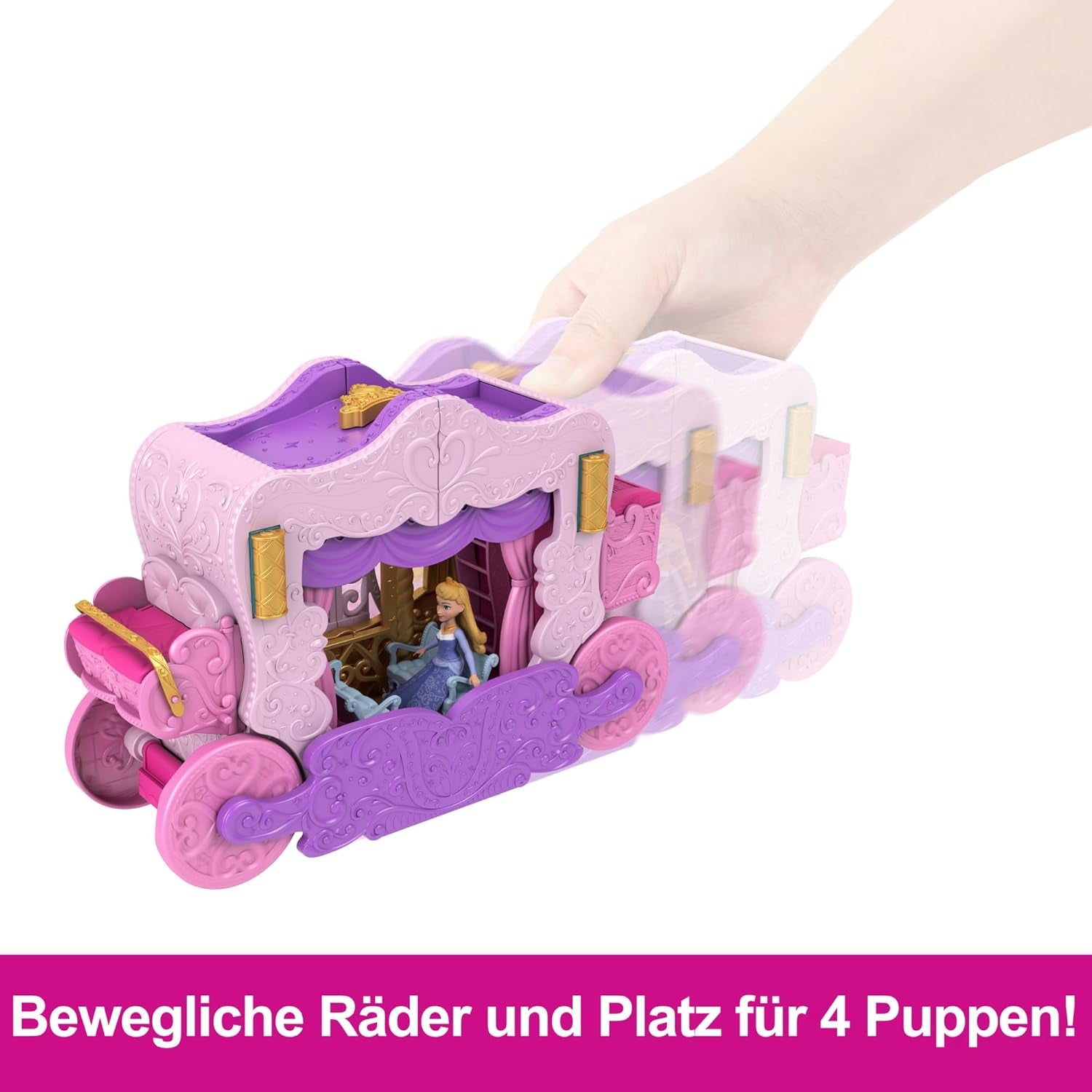 Mattel Disney Princess Transforming Playset Carriage to Castle With Little Aurora Doll, 3 nivele, 6 zone de joc, 4 figuri, mobilier și accesorii HWX17 Papusi Naty Shop