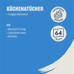 By Amazon Rolă de bucătărie, 3 straturi, 16 role (4 role, pachet de 4), 64 de foi pe rolă, certificată Fsc