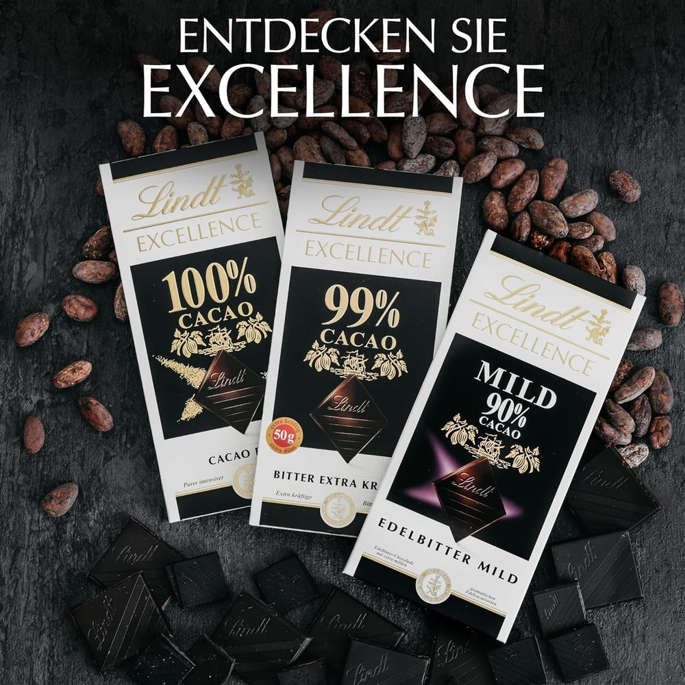 Lindt EXCELLENCE 99% Kakao - Edelbitter-Schokolade | 50 G Tafel | Extra kräftige Bitterschokolade | Verstärker Kakao-Geschmack | Dunkle Schokolade | Vegane Schokolade | Schokoladengeschenk Naty Shop