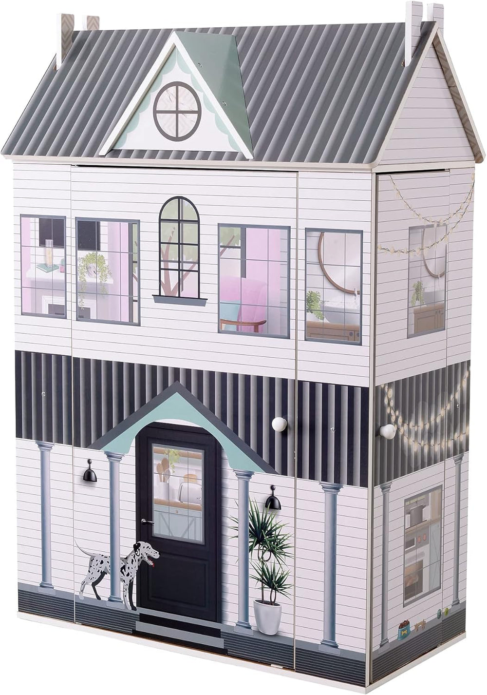Olivia'S Little World Dreamland Farmhouse Kids Interaktives Puppenhaus aus Holz, 3 Etagen mit 13 Puppenmöbelzubehör, Weiß TD-13632A Puppenhäuser Naty Shop Standardtitel