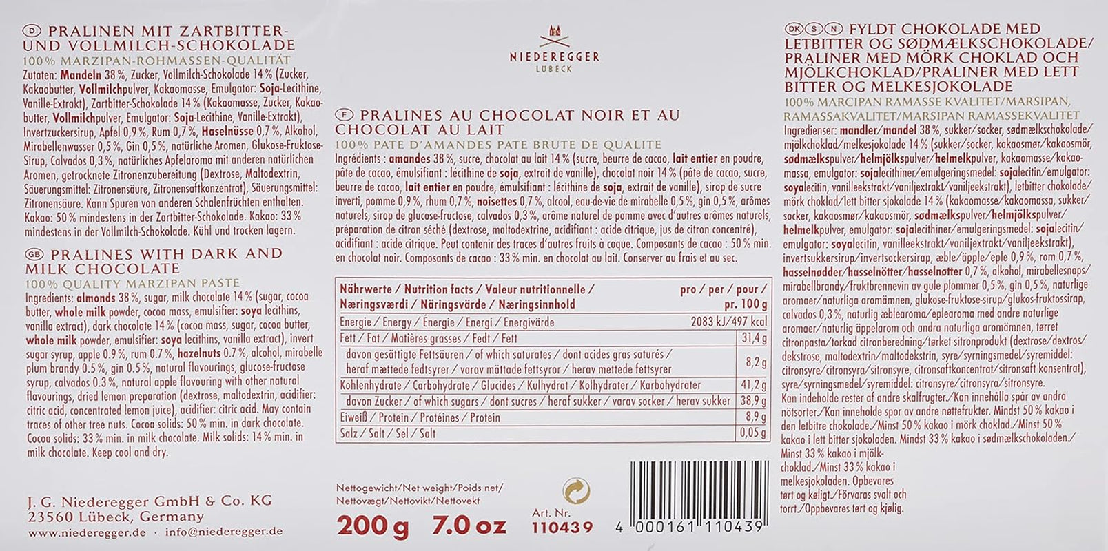 Marzipan Niederegger Classic Varianten (alkoholisch) 200g
