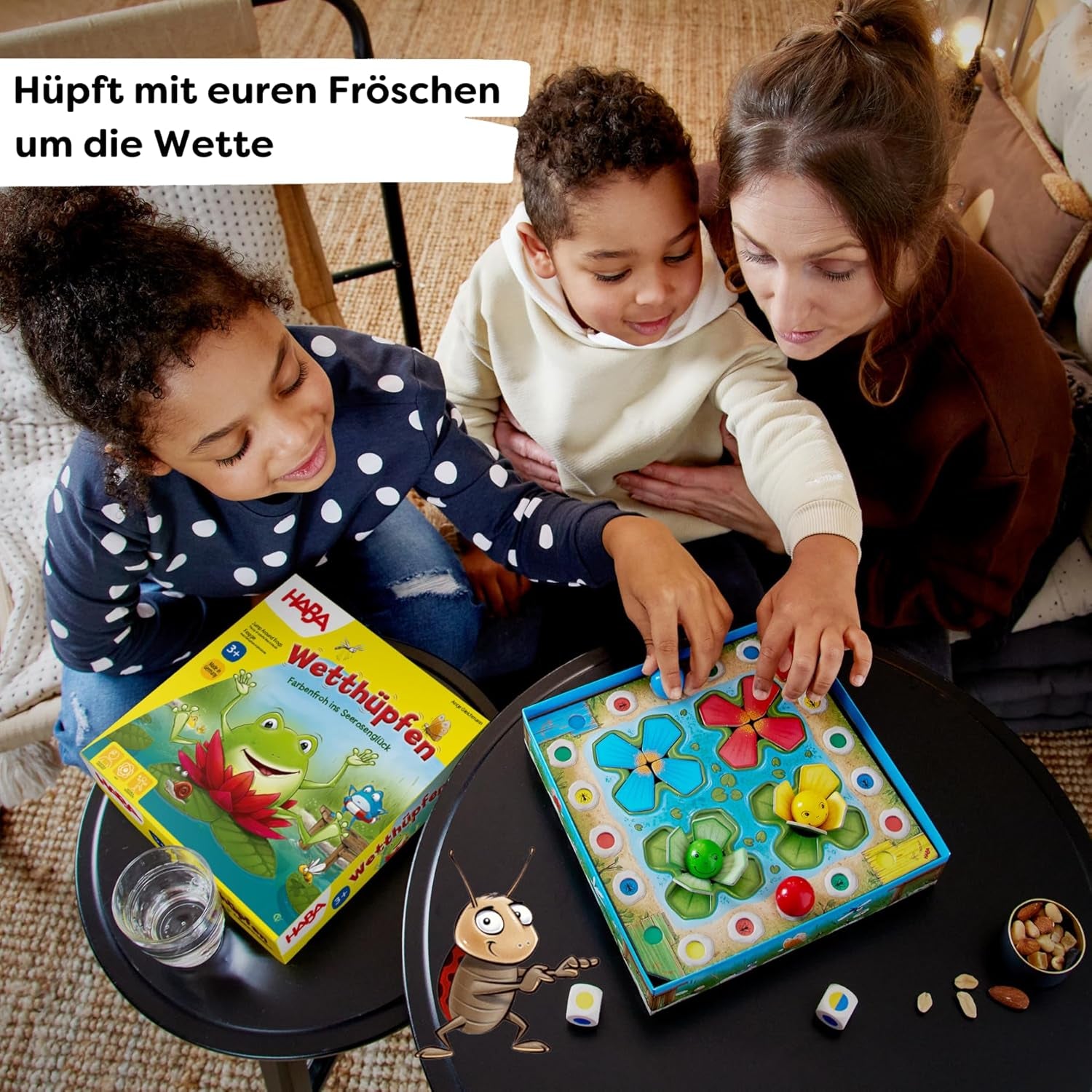 HABA Hüpfspiel – Würfelspiel ab 3 Jahren mit Pop-Up-Seerosen und Spielvarianten, fördert Zählen und Motorik, 2-4 Spieler – 1305272001