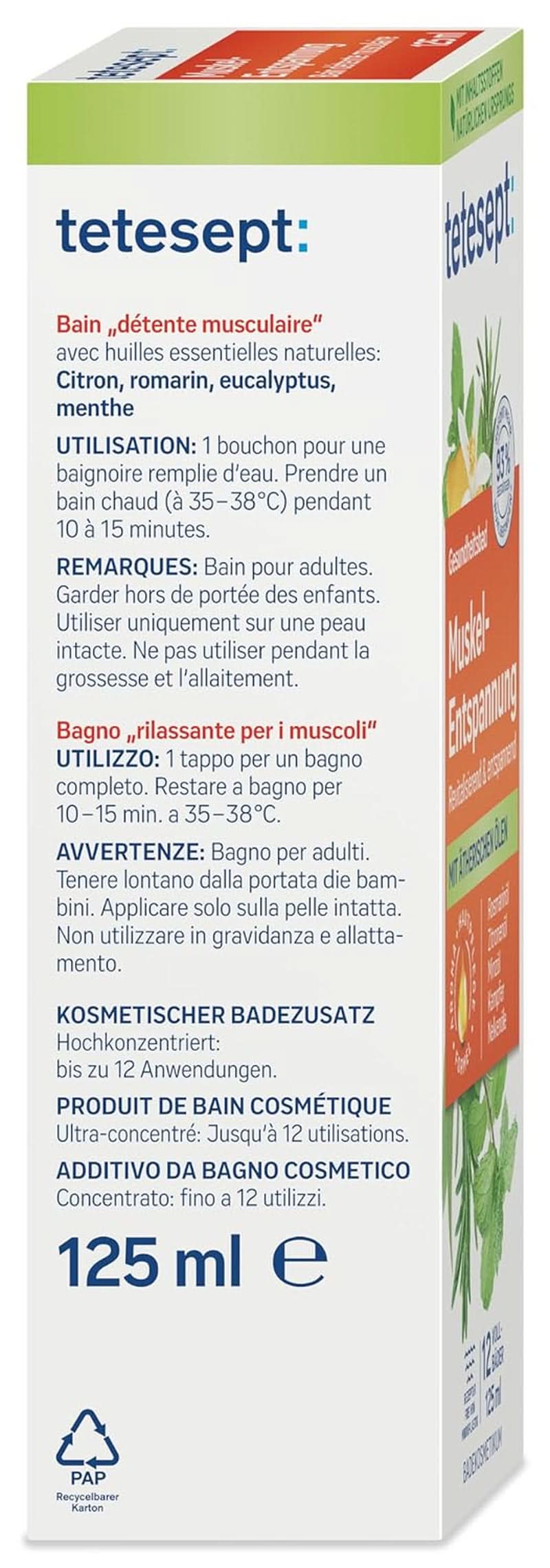 Tetesept Muskel, Entspannender Badezusatz nach körperlicher Anstrengung, 125 ml Dusche und Bad Naty Shop