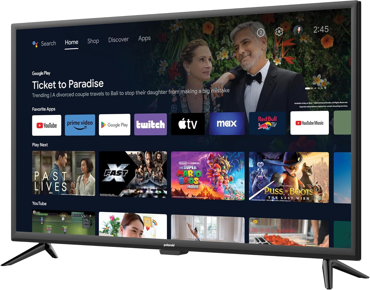 Televizor inteligent Polaroid, Android, 80 cm (32 inch), HD 1366x768, LED, WLAN, Bluetooth, 3 HDMI, 2 USB, Negru
