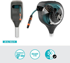 Cutie pentru furtun de grădină Gardena RollUp M (albă) 20 m: Cutie pentru furtun rotativă, ghidaj integrat pentru furtun, incl. furtun de calitate Gardena de 20 m, țăruș de sol și ajutor de montare (18616-20)