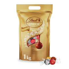 Klassisches Sortiment an Lindt-Schokoladenkugeln LINDOR | ca. 80 Kugeln Schokolade (Milch, Weiß, Zartbitter 60 %, Haselnuss) | Großpackung, 1 kg