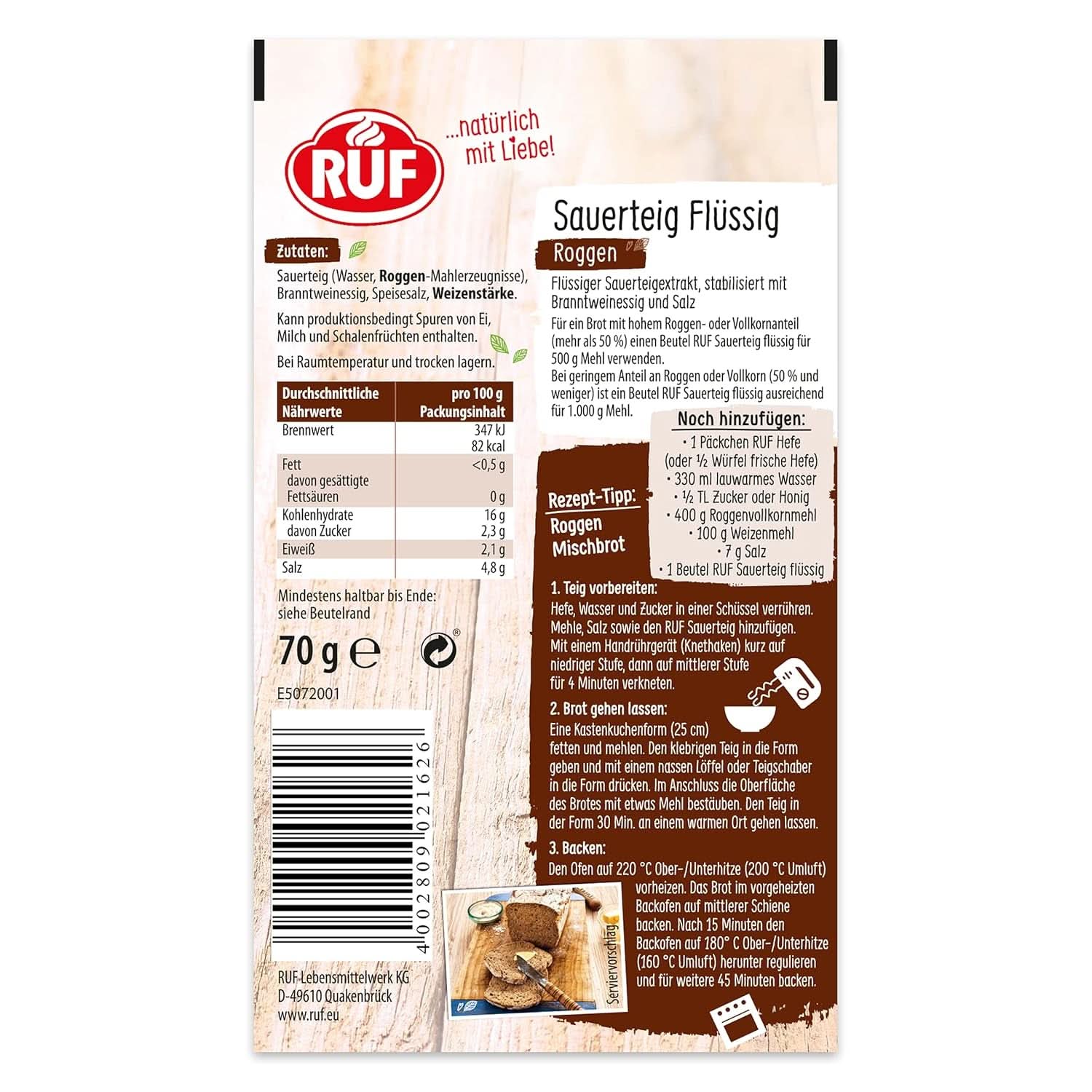 RUF Rye Sourdough Liquid, Flüssigextrakt für Brotteig und Brötchen, Sauerteig, Roggen- und Vollkornbrot, 170 Gramm Kitchen Naty Shop