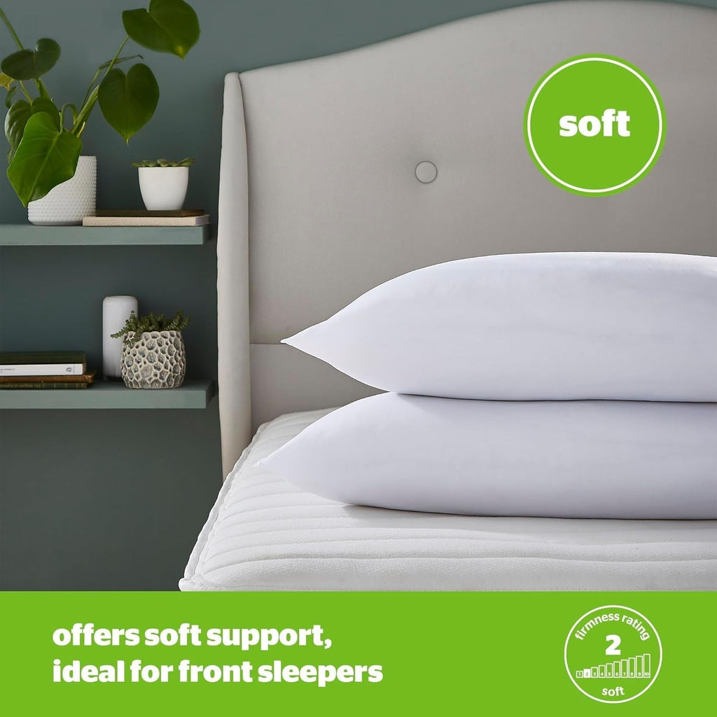 Pernă moale antialergică Silentnight, pachet de 2, pernă de susținere moale cu fibre de pană, ideală pentru persoanele care dorm frontal și abdominal, hipoalergenică și lavabilă la mașină, 2 bucăți Perne standard Naty Shop